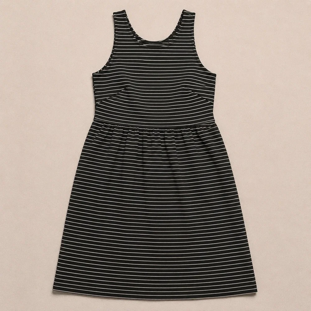 Madewell Black White Striped Fit‎ Flare Dress Sleeveless Racerback Size Medium